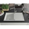Granitinė virtuvinė plautuvė Mexen Bruno su maišytuvu ir sifonu, Baltas+Pilkas/Chrome