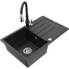 Granitinė virtuvinė plautuvė Mexen Bruno su maišytuvu ir sifonu, Metallic juodas/sidabrinis+Juodas