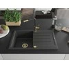 Granitinė virtuvinė plautuvė Mexen Bruno su maišytuvu ir sifonu, Juodas granite+Juodas/Gold