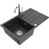Granitinė virtuvinė plautuvė Mexen Bruno su maišytuvu ir sifonu, Juodas granite+Chrome