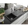 Granitinė virtuvinė plautuvė Mexen Bruno su maišytuvu ir sifonu, Metallic juodas/sidabrinis+Juodas/Chrome