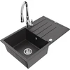 Granitinė virtuvinė plautuvė Mexen Bruno su maišytuvu ir sifonu, Juodas granite+Chrome