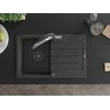 Granitinė virtuvinė plautuvė Mexen Bruno su maišytuvu ir sifonu, Juodas granite+Juodas/Chrome