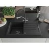 Granitinė virtuvinė plautuvė Mexen Bruno su maišytuvu ir sifonu, Metallic juodas/sidabrinis+Juodas/Chrome