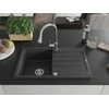 Granitinė virtuvinė plautuvė Mexen Bruno su maišytuvu ir sifonu, Juodas granite+Chrome