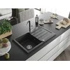 Granitinė virtuvinė plautuvė Mexen Bruno su maišytuvu ir sifonu, Juodas granite+Juodas/Chrome