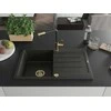 Granitinė virtuvinė plautuvė Mexen Bruno su maišytuvu ir sifonu, Metallic juodas/auksinis+Juodas/Gold