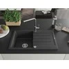Granitinė virtuvinė plautuvė Mexen Bruno su maišytuvu ir sifonu, Juodas granite+Chrome