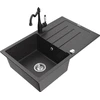 Granitinė virtuvinė plautuvė Mexen Bruno su maišytuvu ir sifonu, Juodas granite+Juodas