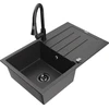 Granitinė virtuvinė plautuvė Mexen Bruno su maišytuvu ir sifonu, Juodas granite+Juodas