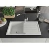 Granitinė virtuvinė plautuvė Mexen Bruno su maišytuvu ir sifonu, Baltas+Juodas/Chrome