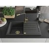 Granitinė virtuvinė plautuvė Mexen Bruno su maišytuvu ir sifonu, Juodas granite+Juodas granite/Gold