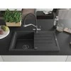 Granitinė virtuvinė plautuvė Mexen Bruno su maišytuvu ir sifonu, Juodas granite+Juodas/Chrome