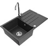 Granitinė virtuvinė plautuvė Mexen Bruno su maišytuvu ir sifonu, Juodas granite+Chrome