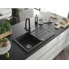 Granitinė virtuvinė plautuvė Mexen Bruno su maišytuvu ir sifonu, Juodas granite+Juodas