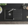 Granitinė virtuvinė plautuvė Mexen Bruno su maišytuvu ir sifonu, Juodas granite+Juodas/Chrome
