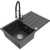 Granitinė virtuvinė plautuvė Mexen Bruno su maišytuvu ir sifonu, Juodas granite+Juodas/Chrome
