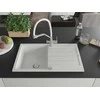 Granitinė virtuvinė plautuvė Mexen Bruno su maišytuvu ir sifonu, Baltas+Baltas/Chrome