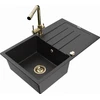 Granitinė virtuvinė plautuvė Mexen Bruno su maišytuvu ir sifonu, Metallic juodas/sliver+Gold
