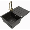 Granitinė virtuvinė plautuvė Mexen Bruno su maišytuvu ir sifonu, Metallic juodas/auksinis+Gold