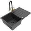 Granitinė virtuvinė plautuvė Mexen Bruno su maišytuvu ir sifonu, Juodas granite+Juodas/Gold