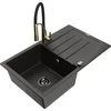 Granitinė virtuvinė plautuvė Mexen Bruno su maišytuvu ir sifonu, Metallic juodas/auksinis+Juodas/Gold
