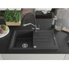 Granitinė virtuvinė plautuvė Mexen Bruno su maišytuvu ir sifonu, Juodas granite+Juodas/Chrome