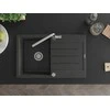 Granitinė virtuvinė plautuvė Mexen Bruno su maišytuvu ir sifonu, Juodas granite+Chrome