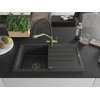 Granitinė virtuvinė plautuvė Mexen Bruno su maišytuvu ir sifonu, Juodas granite+Juodas/Gold