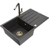 Granitinė virtuvinė plautuvė Mexen Bruno su maišytuvu ir sifonu, Juodas granite+Juodas granite/Gold