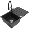 Granitinė virtuvinė plautuvė Mexen Bruno su maišytuvu ir sifonu, Metallic juodas/sidabrinis+Juodas/Chrome