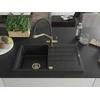 Granitinė virtuvinė plautuvė Mexen Bruno su maišytuvu ir sifonu, Metallic juodas/sidabrinis+Juodas/Gold