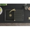 Granitinė virtuvinė plautuvė Mexen Bruno su maišytuvu ir sifonu, Juodas granite+Gold