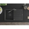 Granitinė virtuvinė plautuvė Mexen Bruno su maišytuvu ir sifonu, Juodas granite+Juodas granite/Chrome