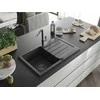 Granitinė virtuvinė plautuvė Mexen Bruno su maišytuvu ir sifonu, Juodas granite+Juodas granite/Chrome