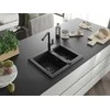 Granitinė virtuvinė plautuvė Mexen Carlos su maišytuvu ir sifonu, Metallic juodas/sidabrinis+Juodas
