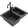 Granitinė virtuvinė plautuvė Mexen Carlos su maišytuvu ir sifonu, Juodas granite+Juodas