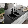Granitinė virtuvinė plautuvė Mexen Carlos su maišytuvu ir sifonu, Metallic juodas/sidabrinis+Juodas