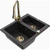 Granitinė virtuvinė plautuvė Mexen Carlos su maišytuvu ir sifonu, Metallic juodas/sidabrinis+Gold