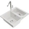 Granitinė virtuvinė plautuvė Mexen Carlos su maišytuvu ir sifonu, Baltas+Pilkas/Chrome