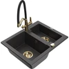 Granitinė virtuvinė plautuvė Mexen Carlos su maišytuvu ir sifonu, Juodas granite+Juodas/Gold