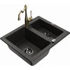 Granitinė virtuvinė plautuvė Mexen Carlos su maišytuvu ir sifonu, Metallic juodas/auksinis+Gold