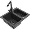 Granitinė virtuvinė plautuvė Mexen Carlos su maišytuvu ir sifonu, Juodas granite+Juodas