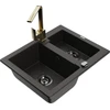 Granitinė virtuvinė plautuvė Mexen Carlos su maišytuvu ir sifonu, Metallic juodas/auksinis+Gold(B)