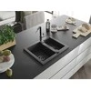 Granitinė virtuvinė plautuvė Mexen Carlos su maišytuvu ir sifonu, Juodas granite+Juodas/Chrome