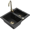 Granitinė virtuvinė plautuvė Mexen Carlos su maišytuvu ir sifonu, Metallic juodas/sidabrinis+Gold