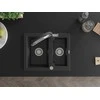 Granitinė virtuvinė plautuvė Mexen Carlos su maišytuvu ir sifonu, Metallic juodas/sidabrinis+Juodas/Chrome