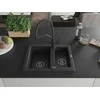 Granitinė virtuvinė plautuvė Mexen Carlos su maišytuvu ir sifonu, Metallic juodas/sidabrinis+Juodas