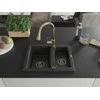 Granitinė virtuvinė plautuvė Mexen Carlos su maišytuvu ir sifonu, Metallic juodas/auksinis+Gold