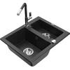 Granitinė virtuvinė plautuvė Mexen Carlos su maišytuvu ir sifonu, Metallic juodas/sidabrinis+Juodas/Chrome